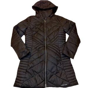 Lands’ End Long Puffer Coat Women's XS Black Zip Down Hooded Lined